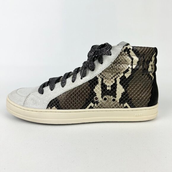 P448 Womens Skate High Top Sneakers Python Brown Snakeskin Glitter size 37 US 7 - Picture 6 of 16